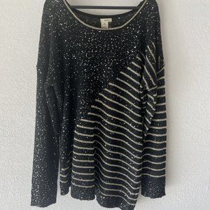Escio Sweater Black Gold Sequin Glam Festive Knit Long Sleeve TunicTop W  Sz XL